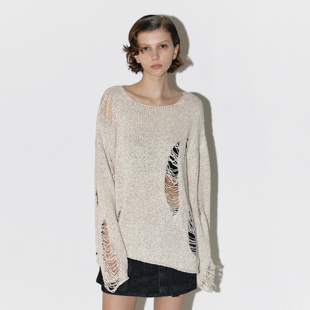 [박진주 착용 6차 리오더] Loose drop label knit Light beige