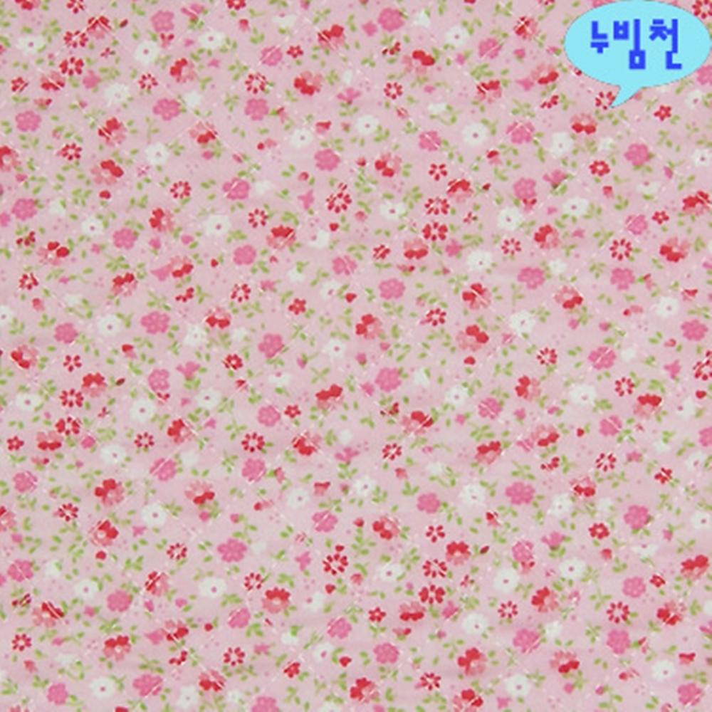 원단마트 면혼방원단 누빔천 R/P잔꽃 핑크 2118?