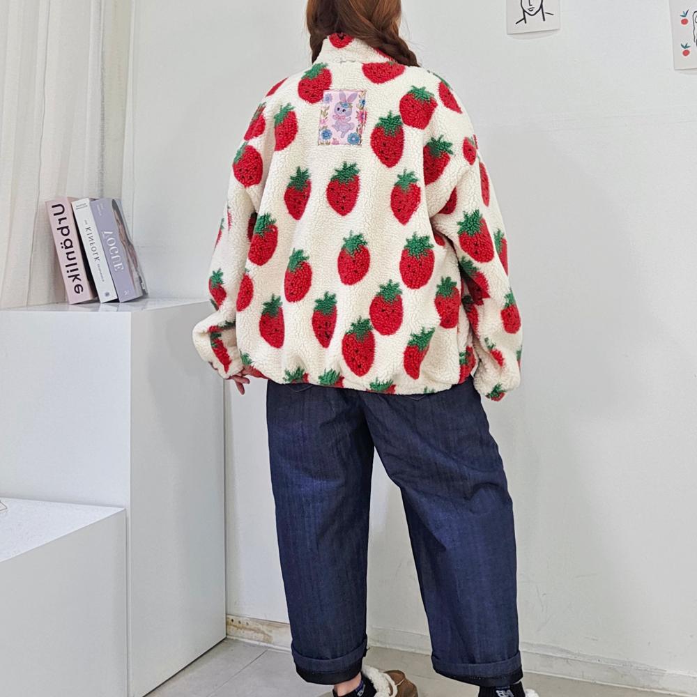 빅사이즈 왕딸기 덤블 후리스 집업 점퍼