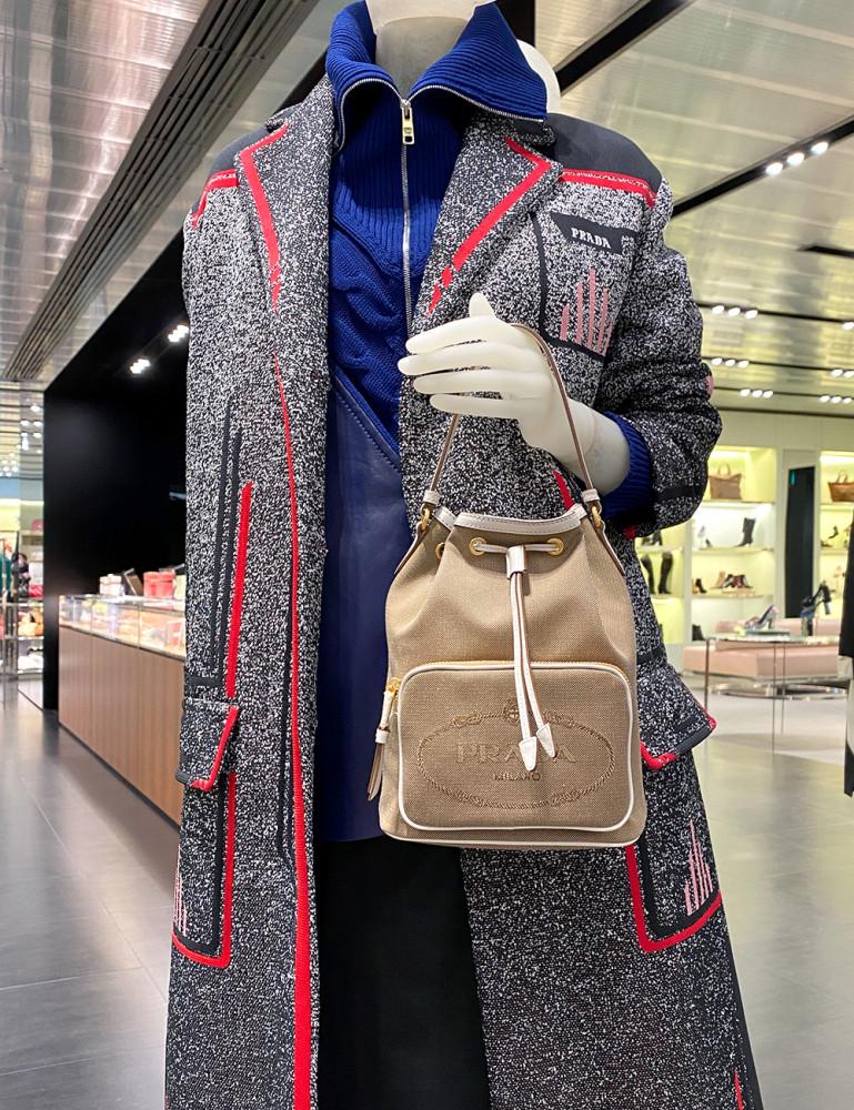 프라다 로고 자카드 버킷백 화이트 / PRADA LOGO JACQUARD BUCKET BAG WHITE [1BH038 F0YSE]