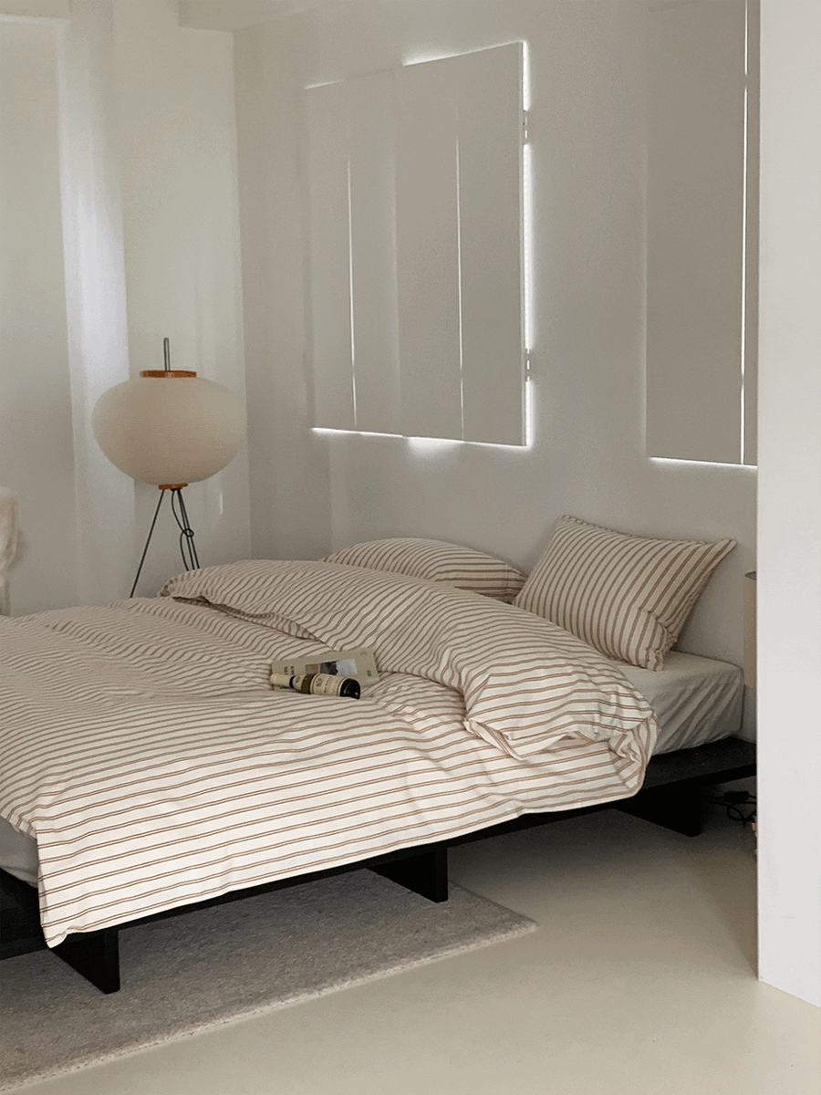 레이어드 스트라이프 30수 고밀도 호텔침구 - 포슬린베이지 (S/Q/K)