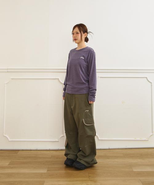 주영X탄산 아일렛 롱슬리브 스트라이프 퍼플