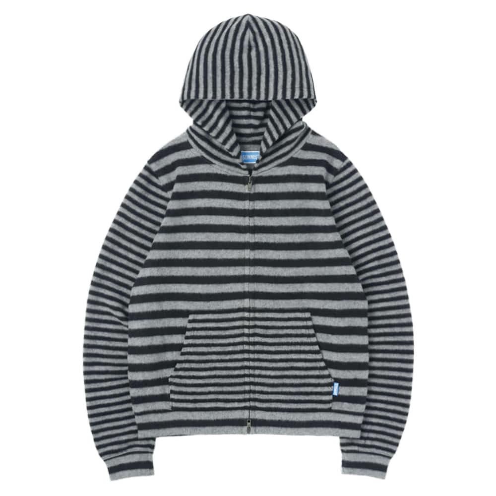 Striped Knit Zip Hoodie - Black