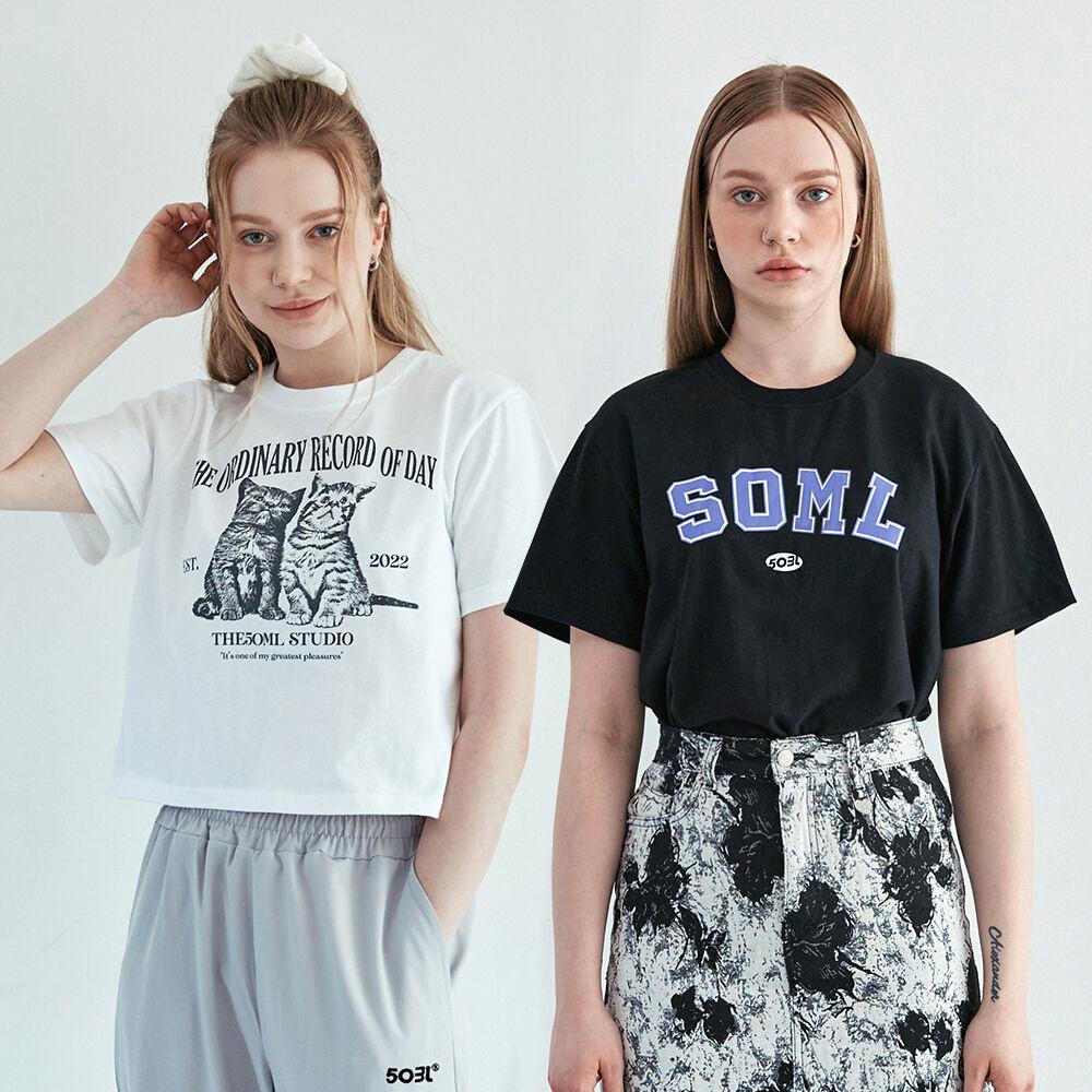 [1+1] 오오엠엘 반팔 티셔츠 4종  (크롭 + 레귤러핏)