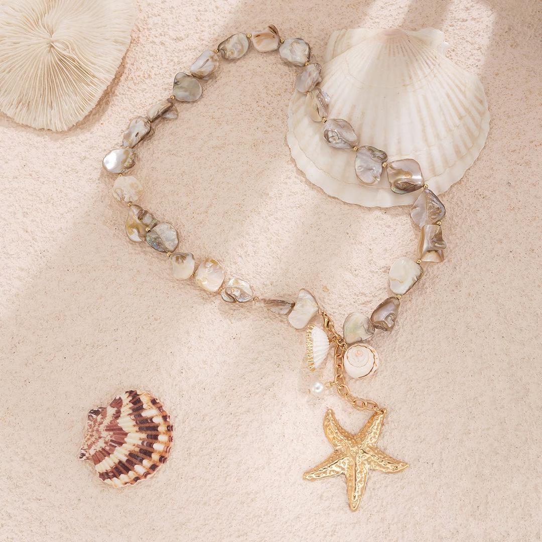 Beach Style Starfish Pendant Conch Chain Y Necklace Bracelet - Necklace