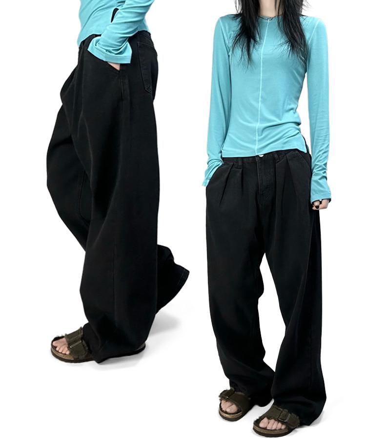 와이드핀턱 데님팬츠