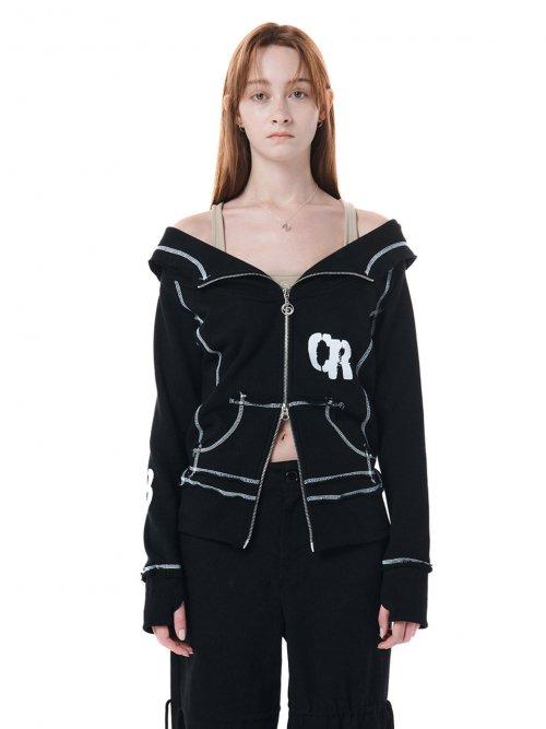 CR CUT OUT HOOD ZIP UP / BLACK
