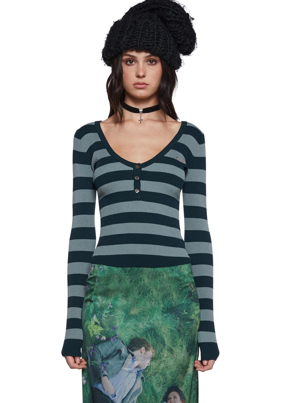 New Girl Striped Top - GREEN / XX-Small