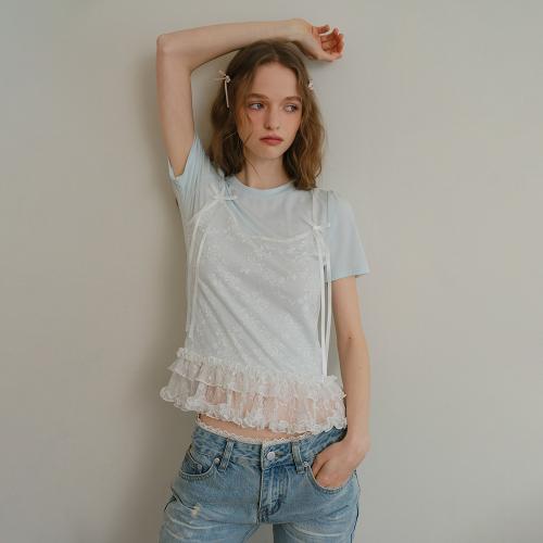 Cest_Lace patchwork short sleeve top