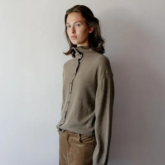 Rivel High Neck Cardigan (Brown)