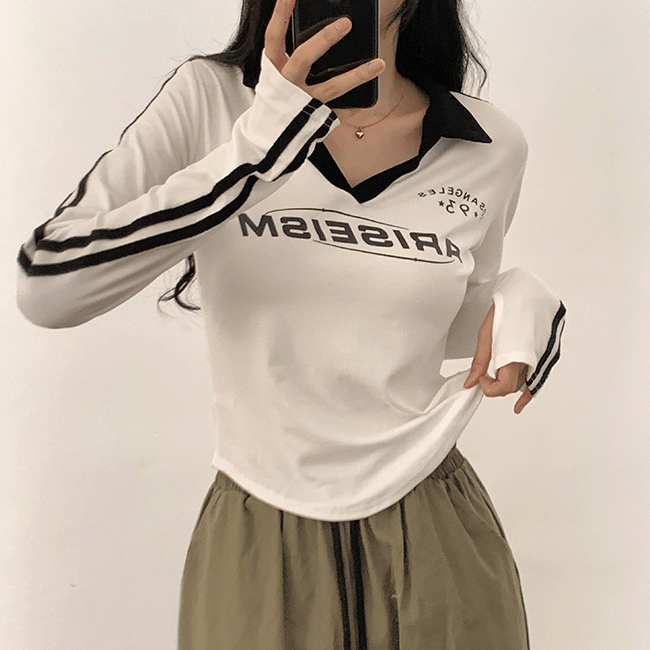 [1+1할인] 라크 슬림 레터링 배색 워머 긴팔티 (2color) [가을신상/슬림긴팔티/간절기/유니크/y2k]