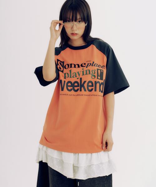 썸 플레잉 그래픽 나그랑 소매 오버핏 반팔 티셔츠 _ 2COLOR