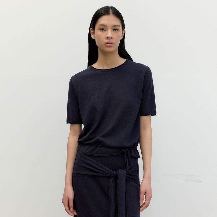 [1차 리오더] Half-Sleeve Knit Top_Navy