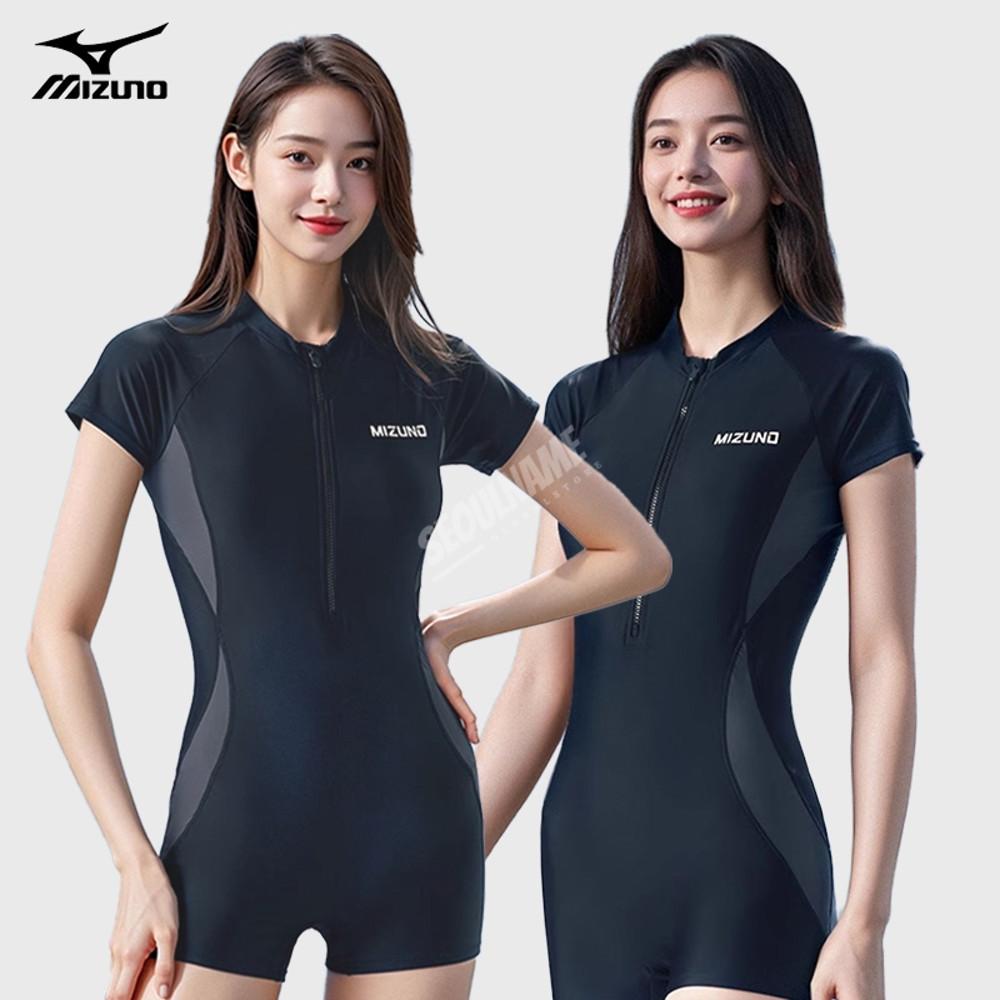 미즈노 여자 실내수영복 반팔 집업 반전신 수영장 강습용 수영복