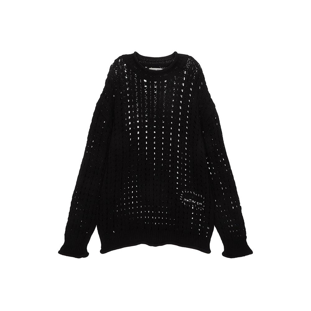 HAND KNITTED CROCHET PULLOVER IN BLACK