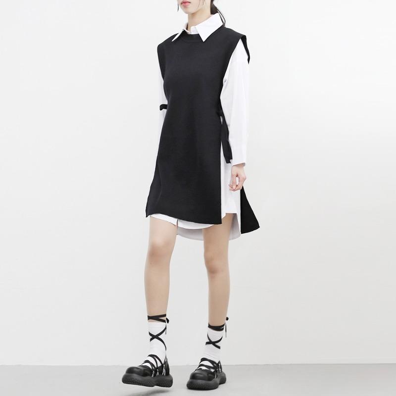 이안 롱 셔츠 +  스트랩 조끼 Set