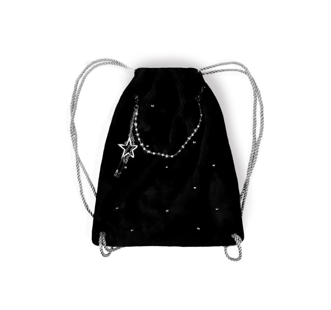 Starry fur string bag black
