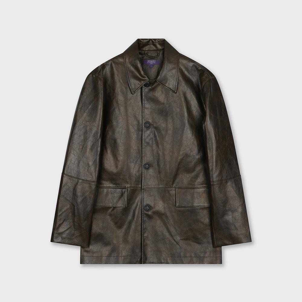 WASHED LEATHER CAR COAT BROWN