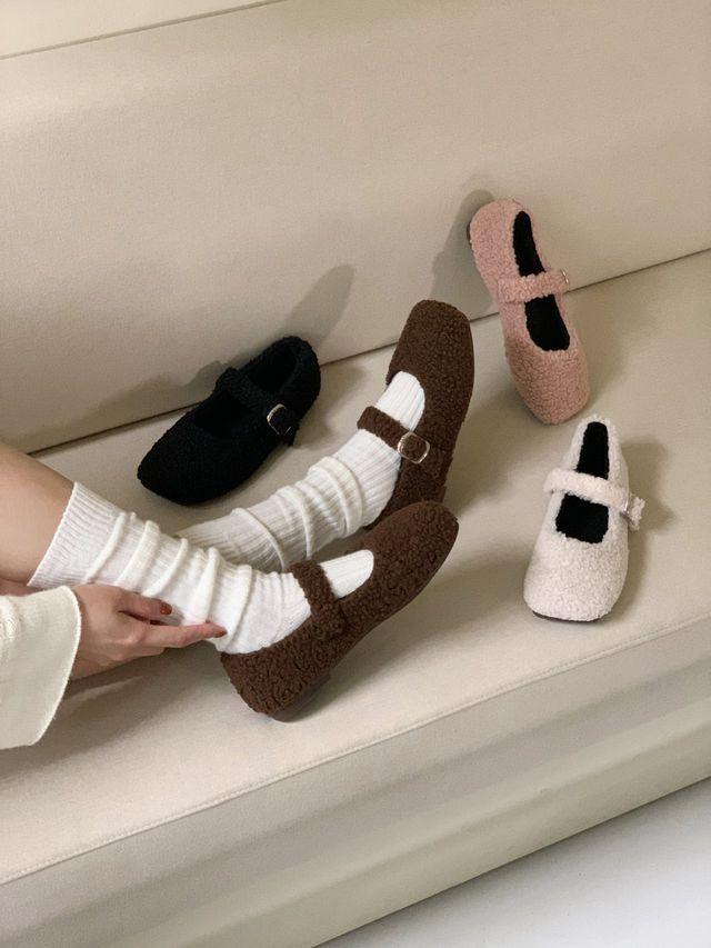 [기모] 덤블 메리제인 슈즈 4colors 뽀글이 퍼 플랫슈즈 단화 ni110R