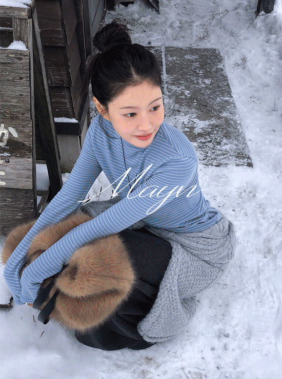 언더비 [윈터비❄️/Mayvi] Benzo 스트라이프 속기모 폴라 티셔츠 (3 color)