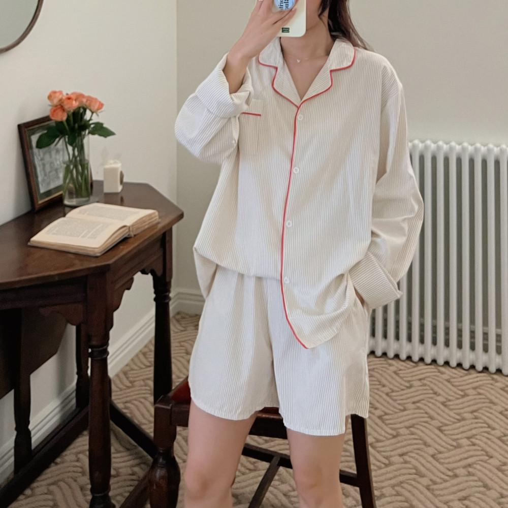 버터 긴팔반바지잠옷 신혼부부잠옷 시어서커잠옷