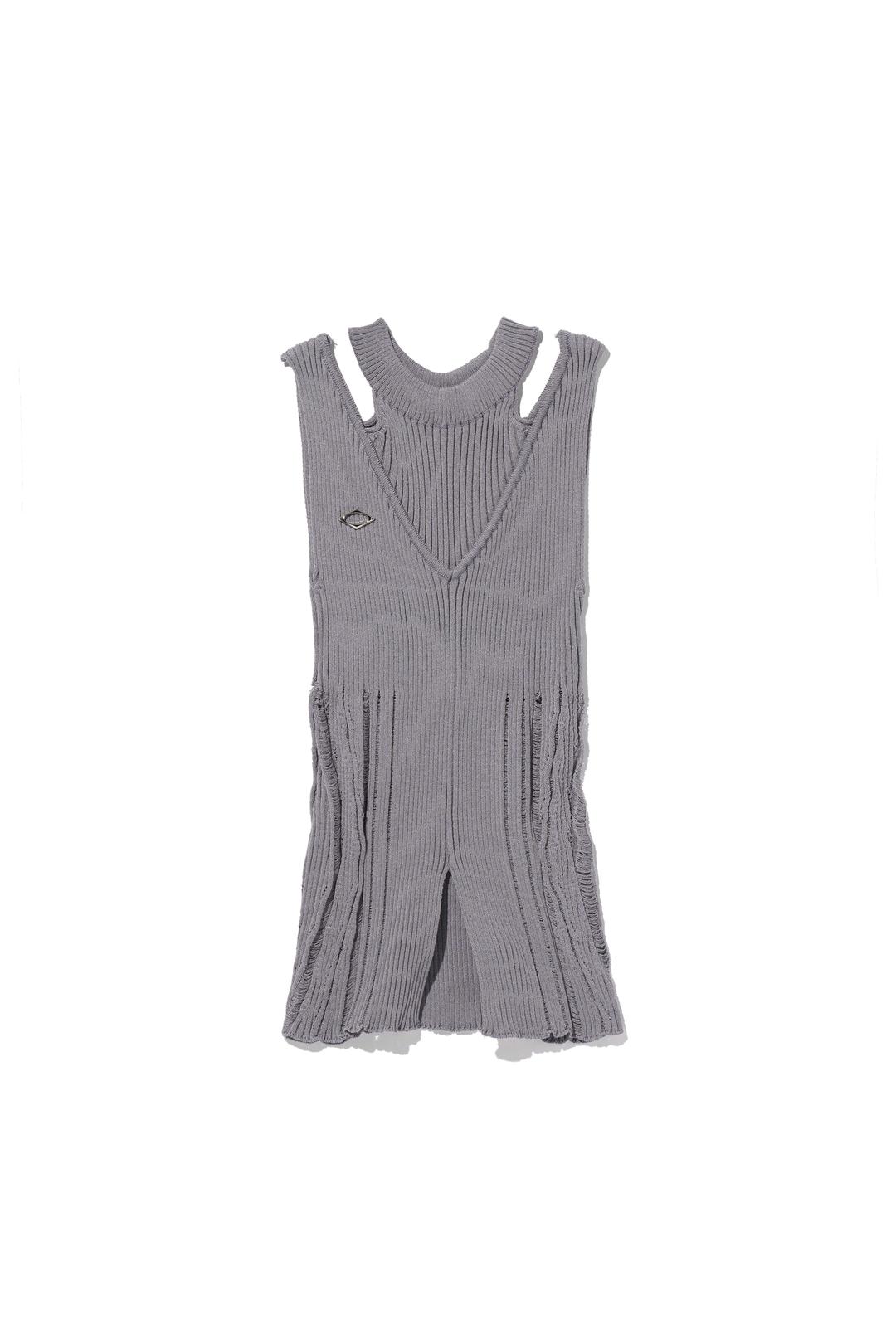 LAYERED KNIT HALTER SLEEVELESS_BLUE GREY