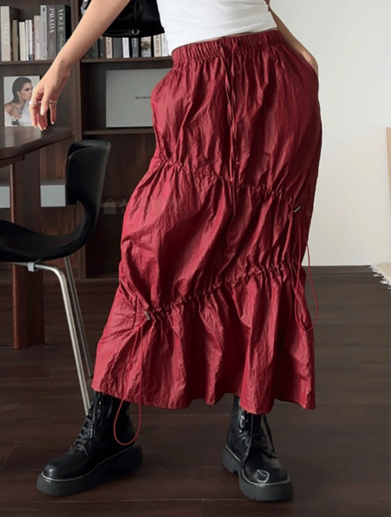 오블리크 스트링 스커트 (블랙/연카키/레드)