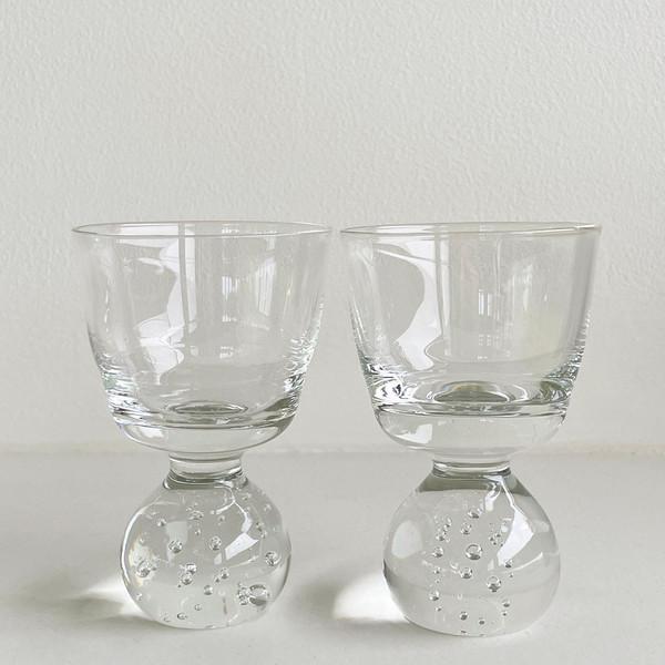 Vintage Clear Shot Glasses with Bubble Stem, Set of 2