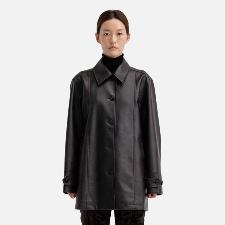 A-line Vegan Leather Jacket (Dark Brown)
