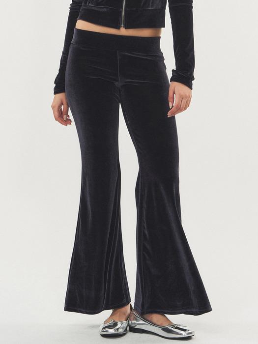 Cubic Logo Velvet Boots-cut Pants Navy