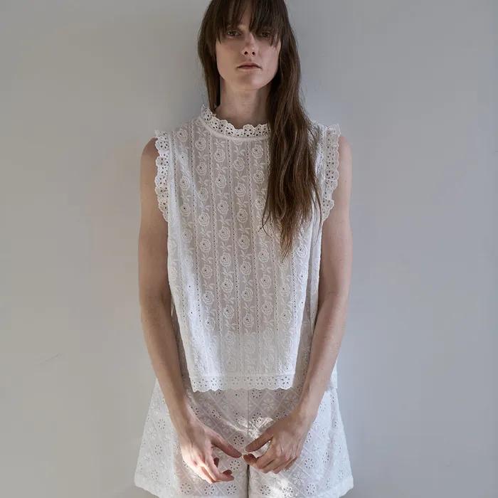 [2차 리오더]cotton eyelet open top blouse _ white