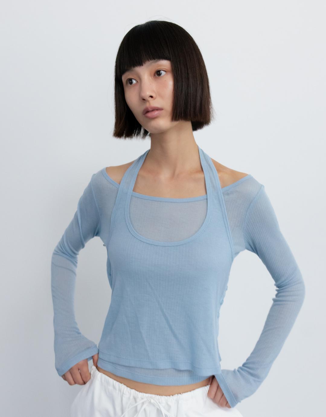 25SS LONG-SLEEVE HALTER NECK SETUP / LIGHT BLUE