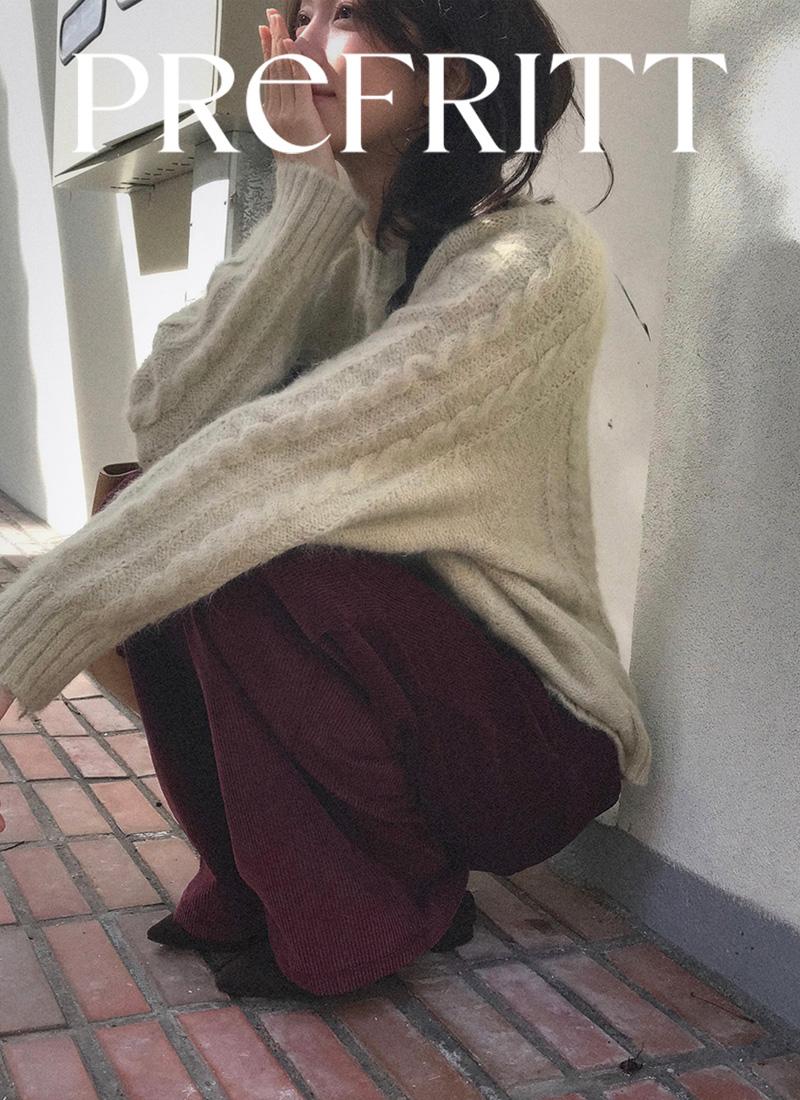 PREFRITT : Curly corduroy wide pants [wine]