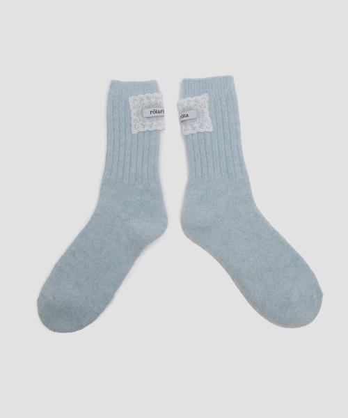 LACE LABEL ANGORA SOCKS LIGHT BLUE