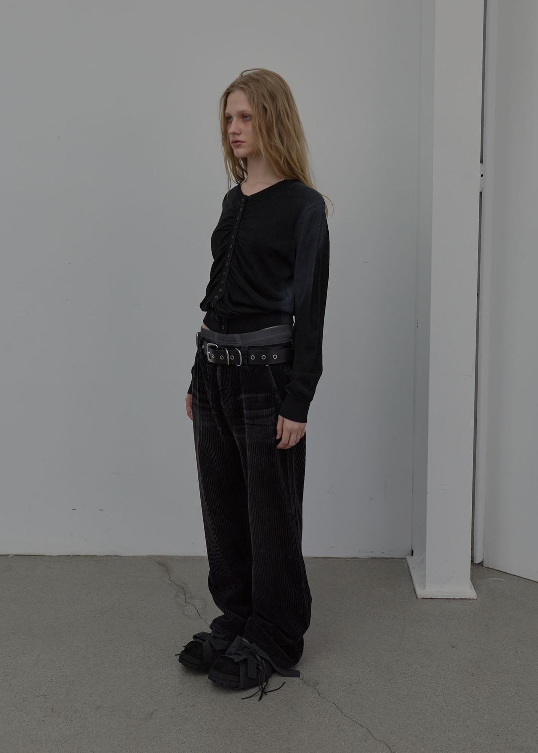 SPRAY WASHED SHIRRING CARDIGAN (BLACK)