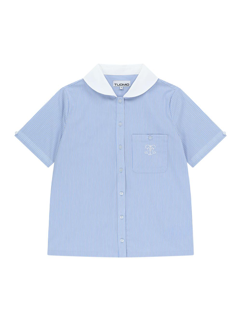 ROUND COLLAR EMBLEM SHIRT [BABY BLUE]