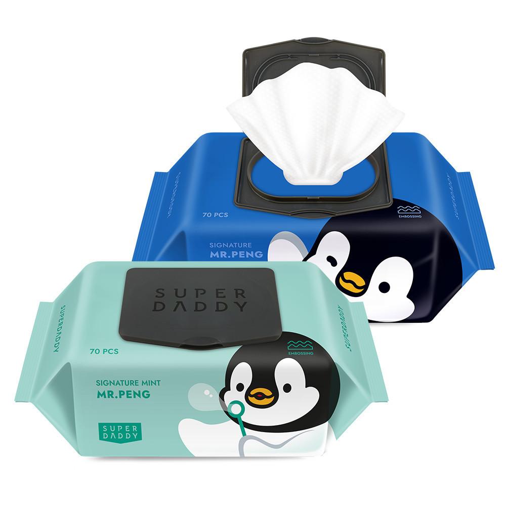 슈퍼대디 시그니처 미스터펭 민트 70g/블루 77g 캡형물티슈 70매 20팩 저자극 아기물티슈