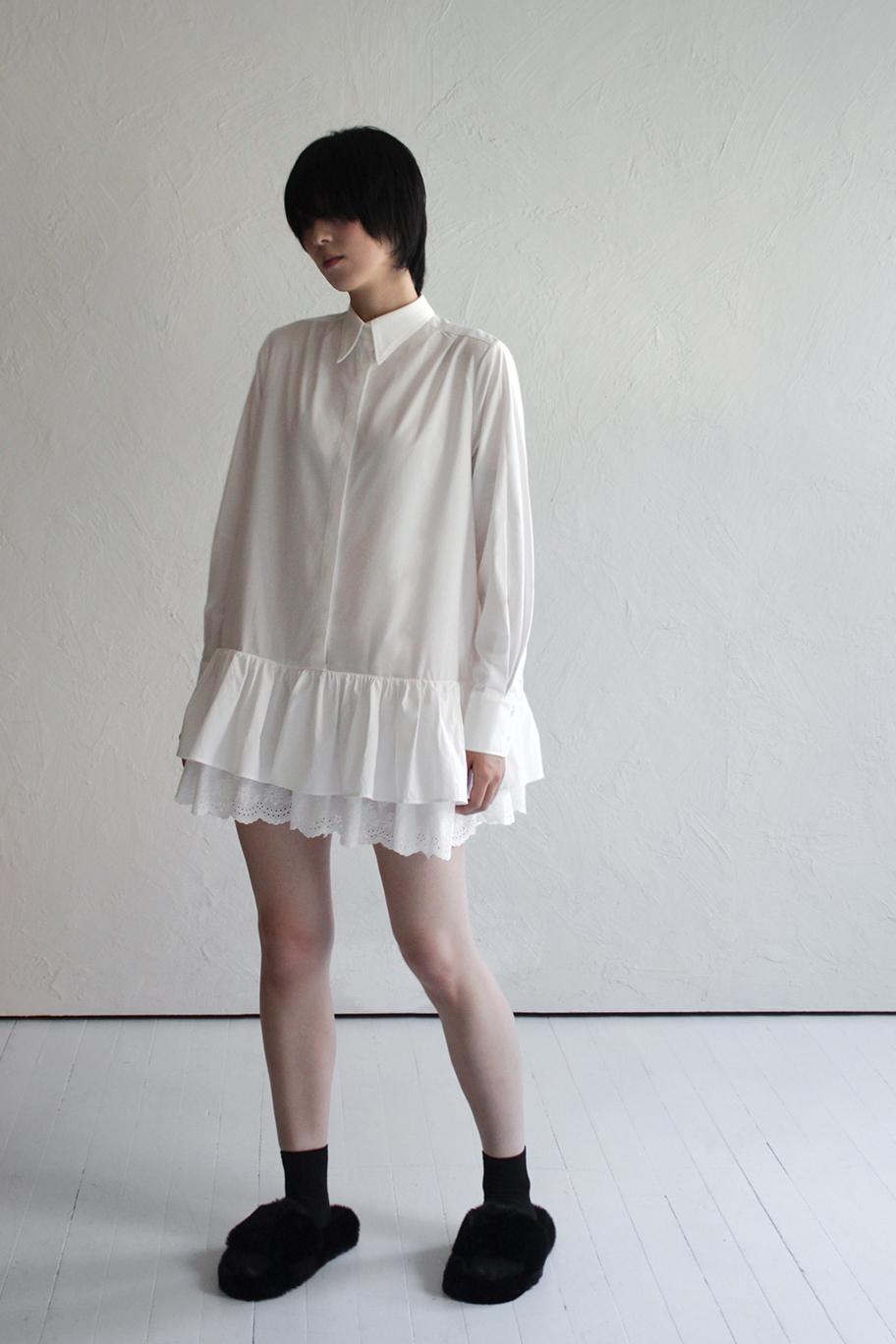 Ruffle Shirt Mini Dress_WHITE