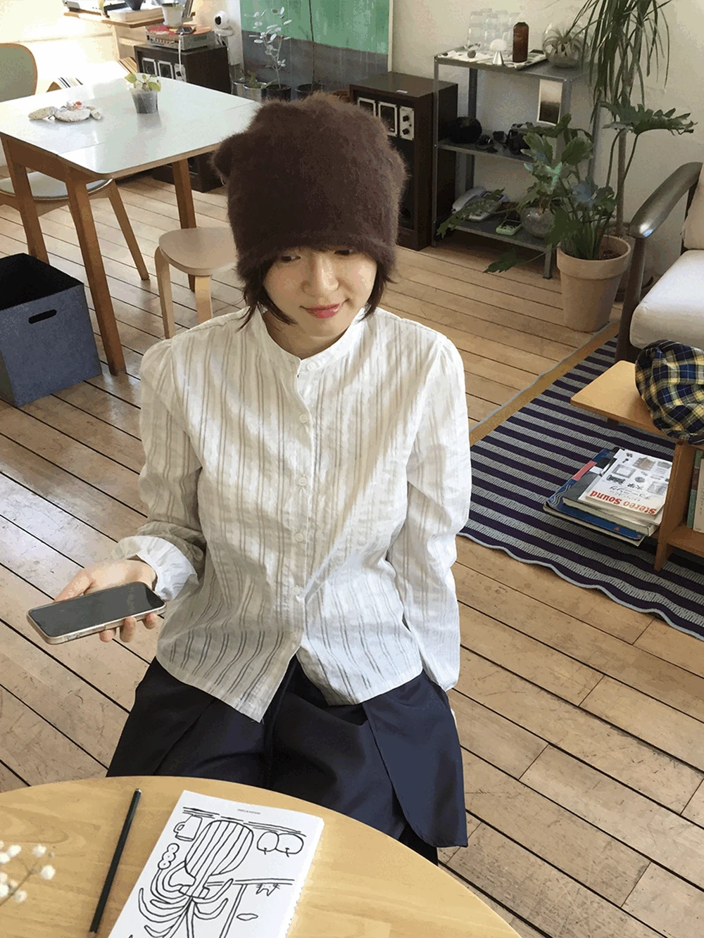 누아 스트라이프 헨리넥 셔츠 (2c)