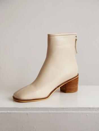 스퀘어토 절개라인 우드굽 백지퍼 앵클부츠 6cm 3컬러