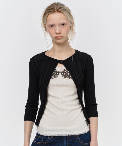 BUTTON THREE-QUARTER CARDIGAN, BLACK