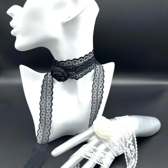 장미 코르사주 레이스 코사지 매듭 초커 y2k 발레코어 lace rose corsage