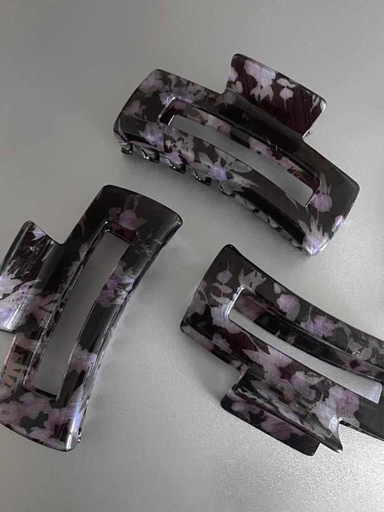 [오늘 출발] 올이얼스 단독 스퀘어 블랙 퍼플 플로럴 헤어 클립 집게핀