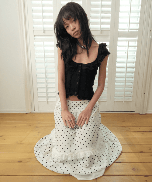 도트 쉬폰 후로킹 스커트 *화이트