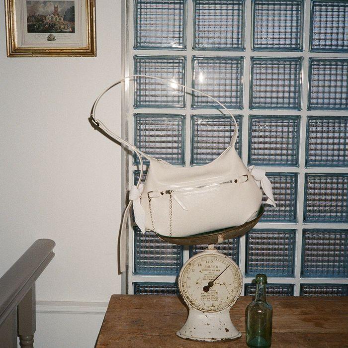 Belted ribbon bag_cream