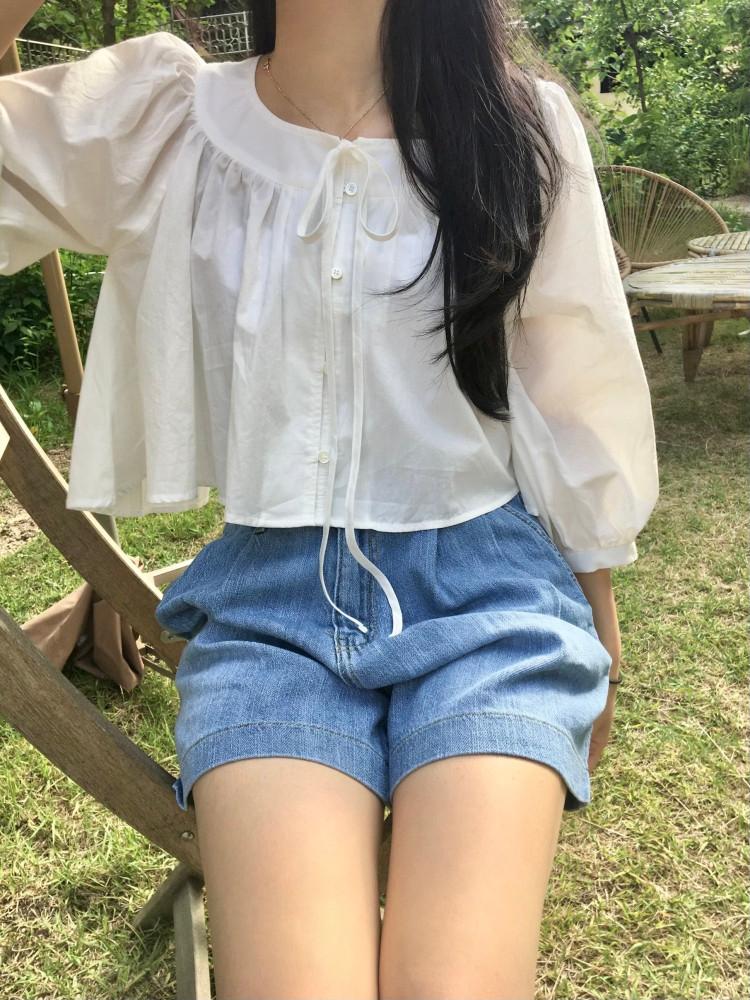 [2color] 퓨어 로라블라우스 (여름크롭블라우스)