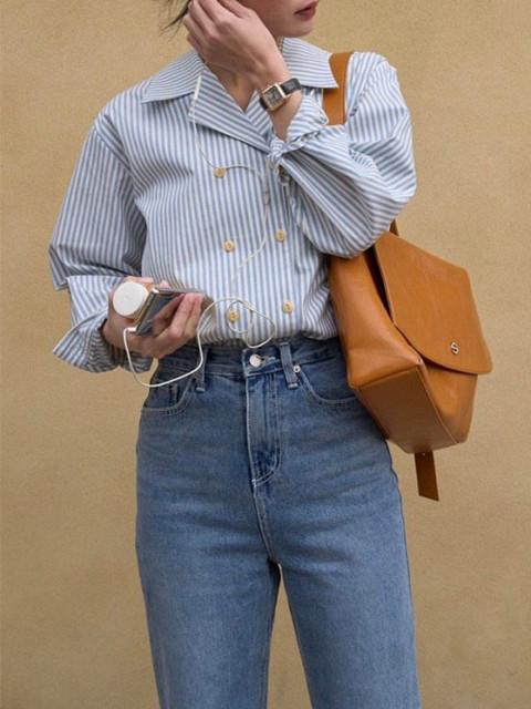 [MUNIATE] 무료배송/ 볼드 스트라이프 더블 셔츠 블라우스