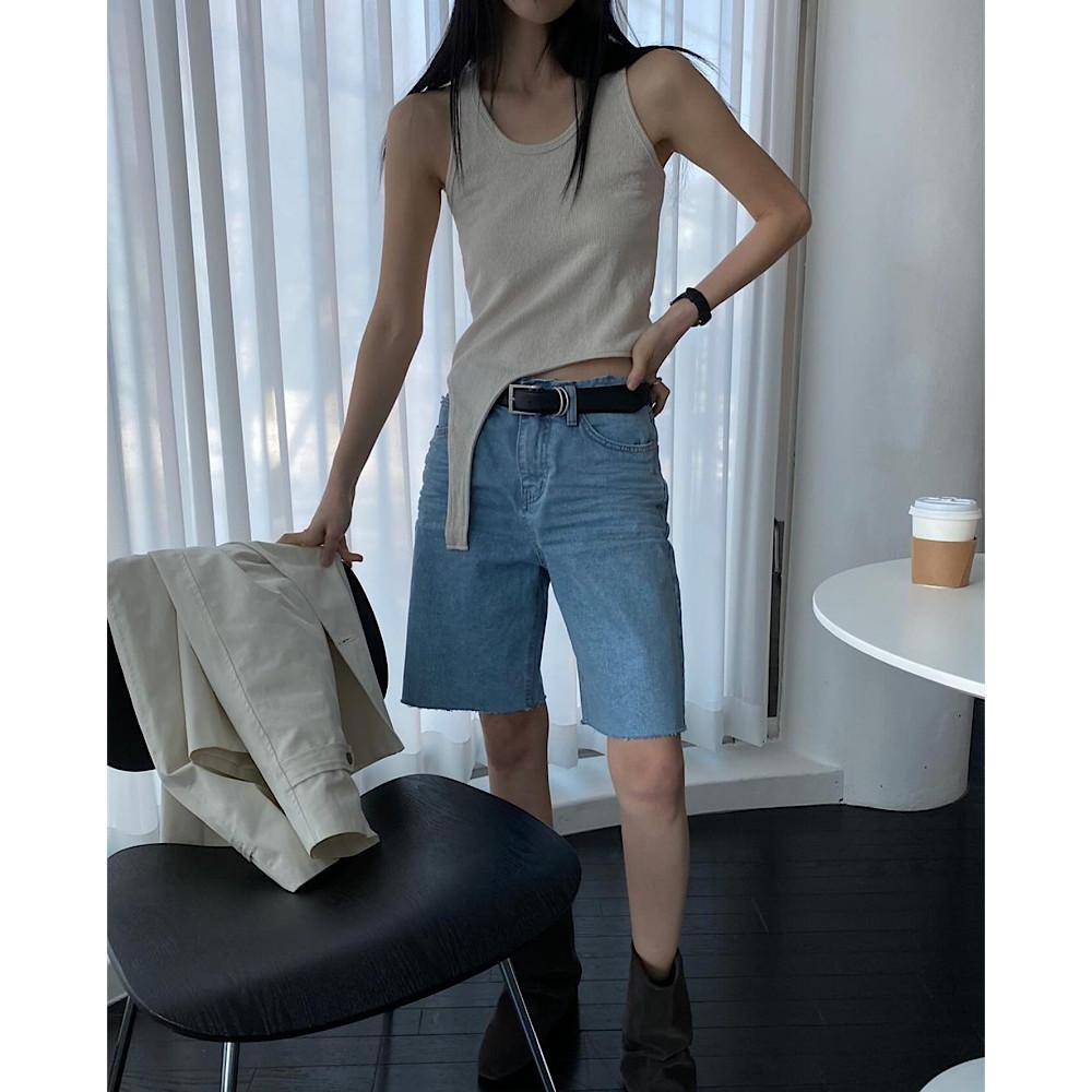 여성 데일리 청 반바지 컷팅 흑청 진청 와이드 5부 데님팬츠