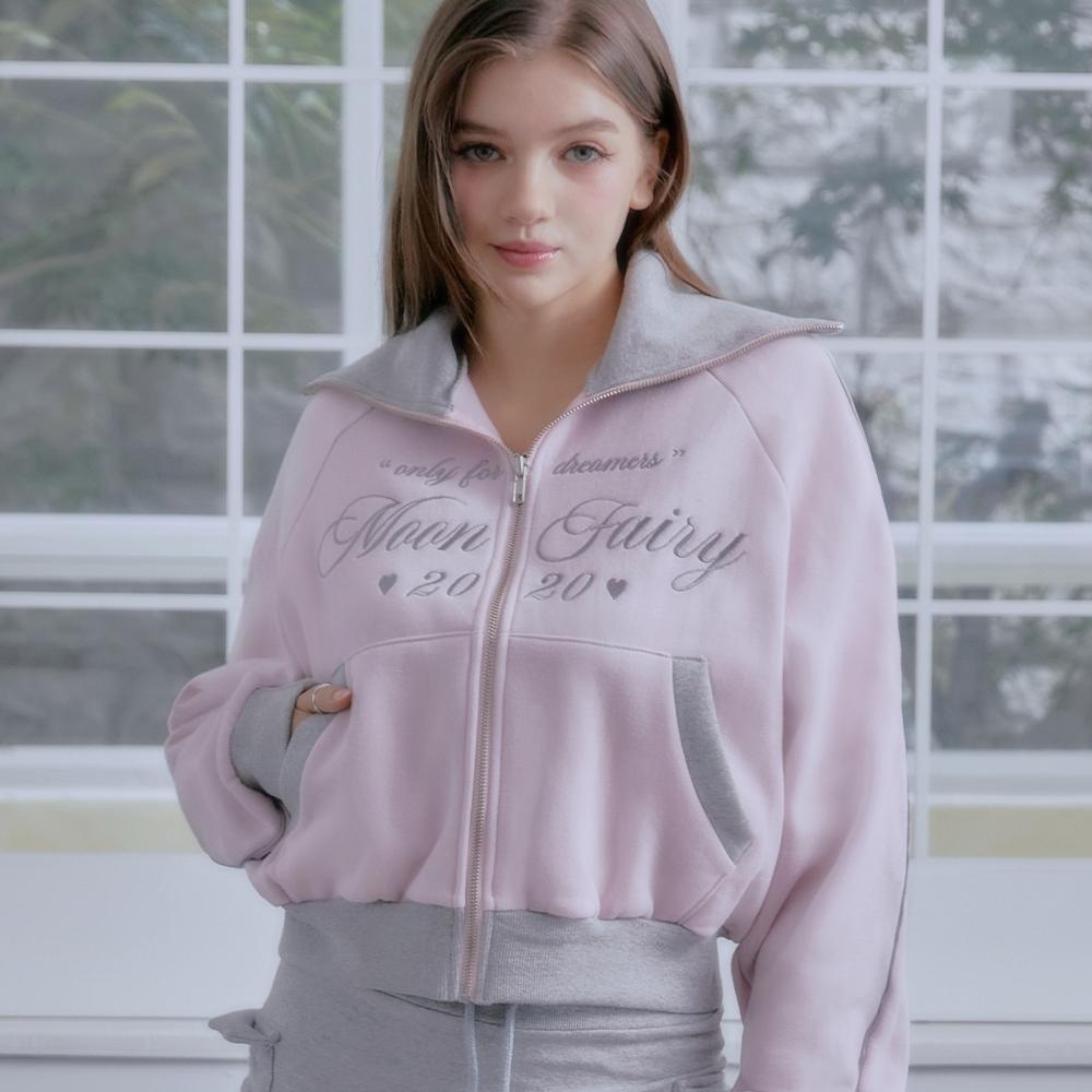 MF DREAM GIRL BIG COLLAR ZIP UP-PINK