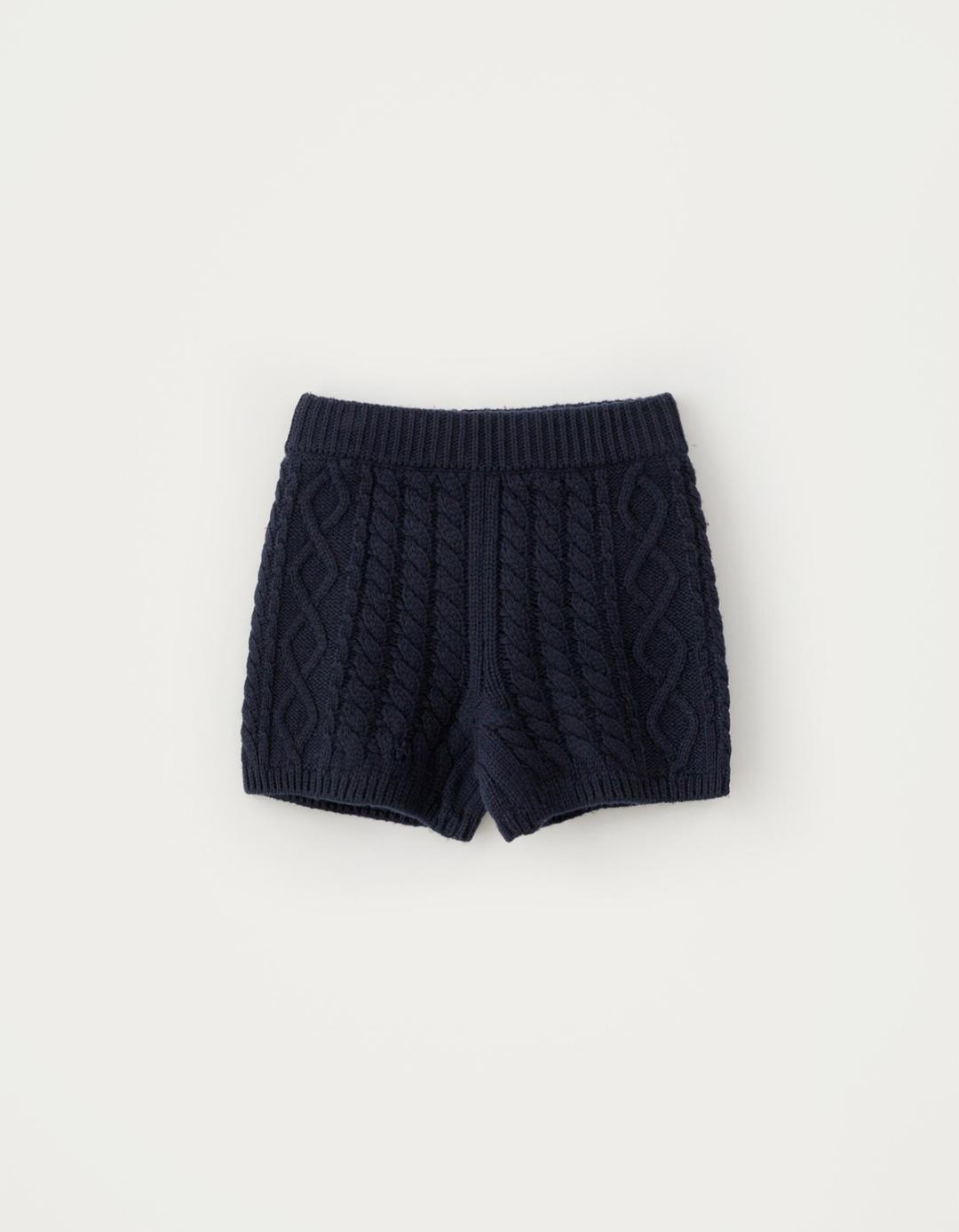 Wool Cable Knit Pants - Navy